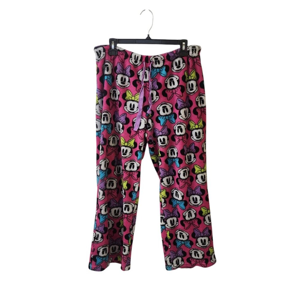 Disney Minnie Mouse Pink Fuzzy Pajama Lounge Sleep Casual Pants Medium fits big
